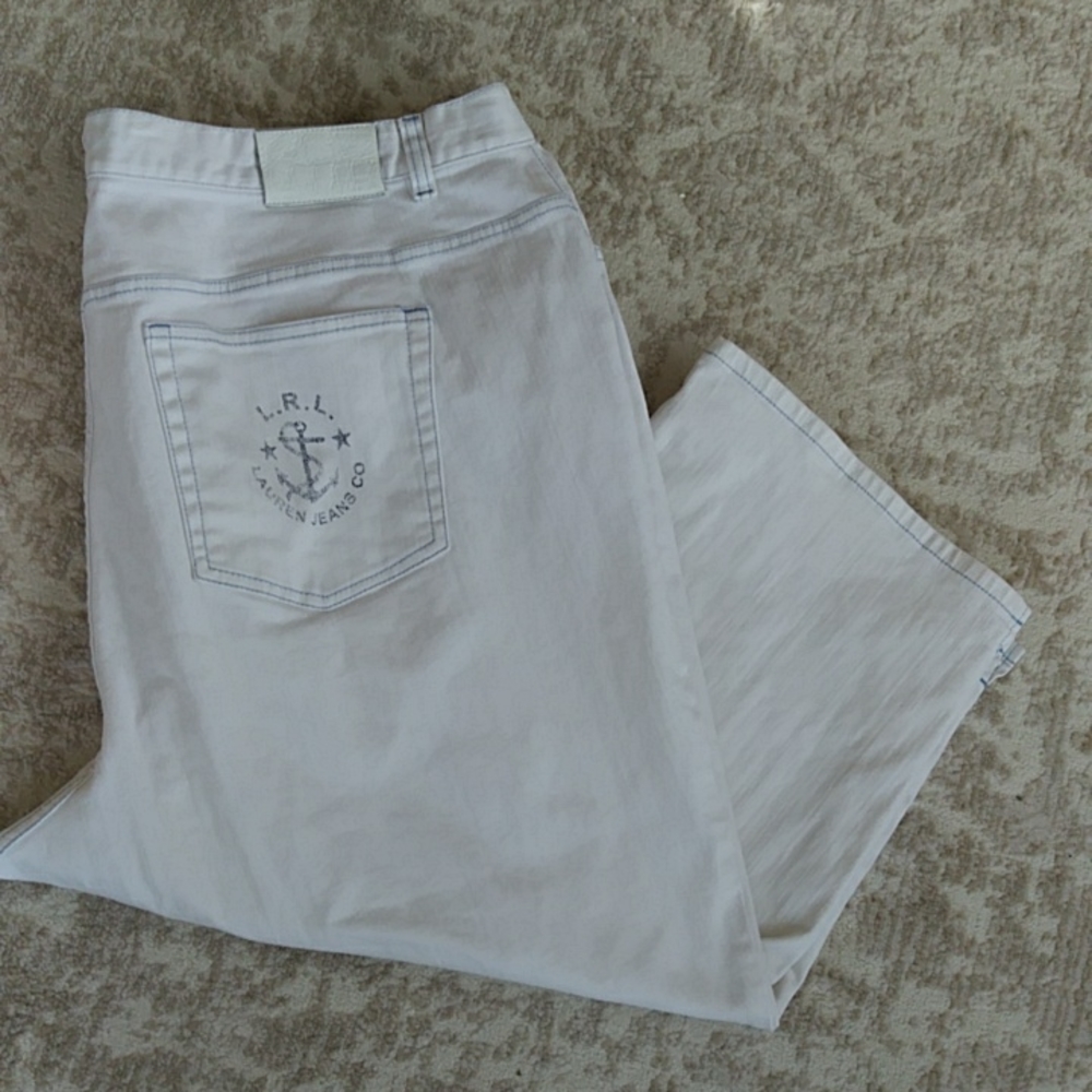 Lauren Jeans Co. Ralph Lauren Anchor Logo Classic Midcalf Capri Pants 22W White